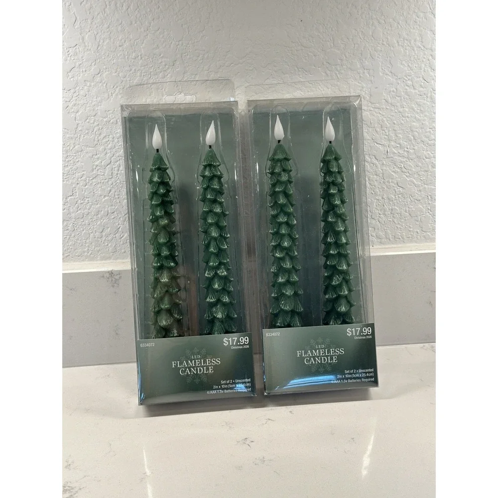Hobby Lobby Christmas Tree LED Flameless Taper Candles Set of 4 Green 2026